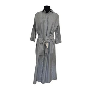 Sylvia Heisel Shirt Dress 2 Gray Maxi Button Front Tie Waist Capsule Luxe Career